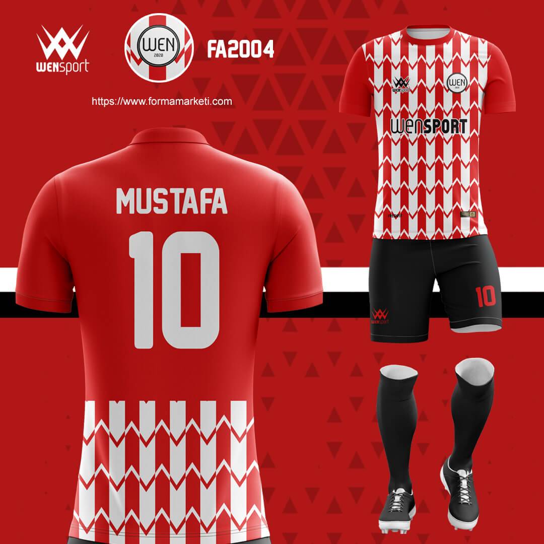 FA2004 Kırmızı Beyaz Forma Kırmızı, Pembe ve Krem futbol forması modeli - forma yaptırma detay görünümü 2