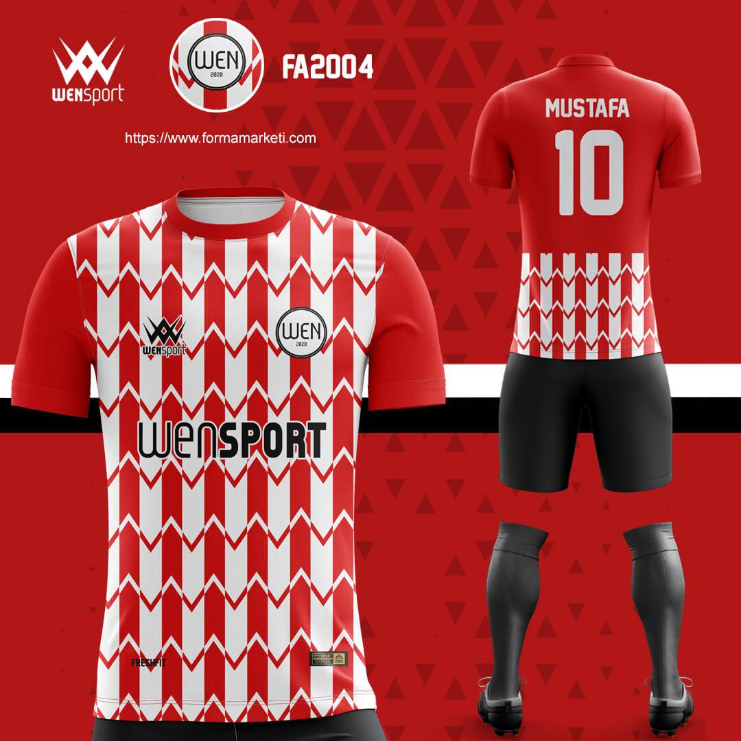 FA2004 Kırmızı Beyaz Forma Kırmızı, Pembe ve Krem futbol forması modeli - forma yaptırma ön görünüm