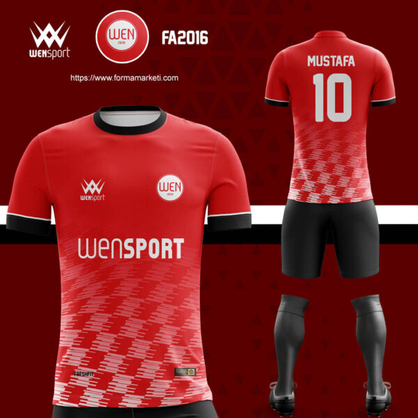 FA 2016 Kırmızı Beyaz Forma Bordo, Kırmızı ve Siyah futbol forması modeli - forma yaptırma ön görünüm