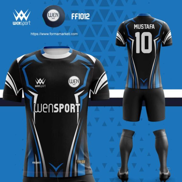 FF1012 Futbol Forması Mavi, Siyah ve Antrasit futbol forması modeli - forma yaptırma ön görünüm