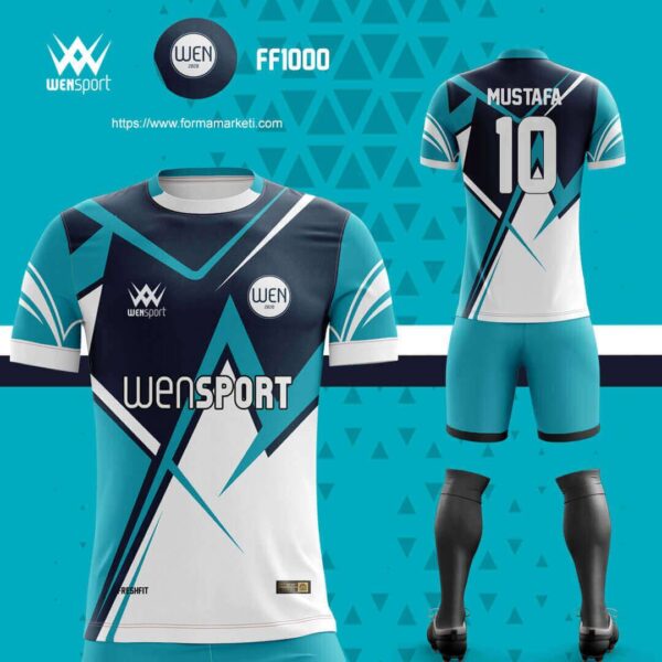 FF1000 Futbol Forması Turkuaz, Krem ve Antrasit futbol forması modeli - forma yaptırma ön görünüm