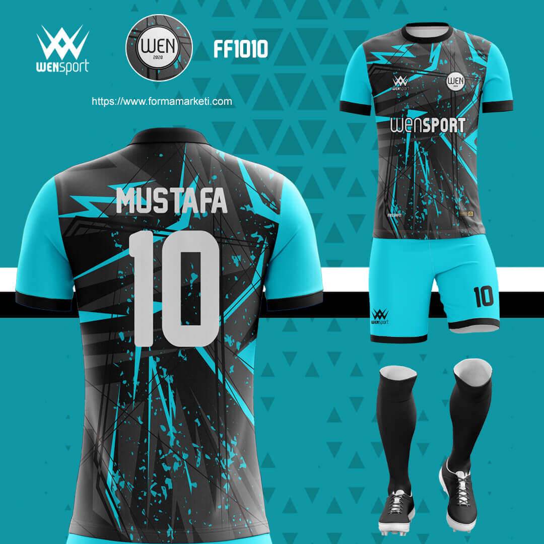 FF1010 Futbol Forması Turkuaz, Antrasit ve Gri futbol forması modeli - forma yaptırma detay görünümü 2