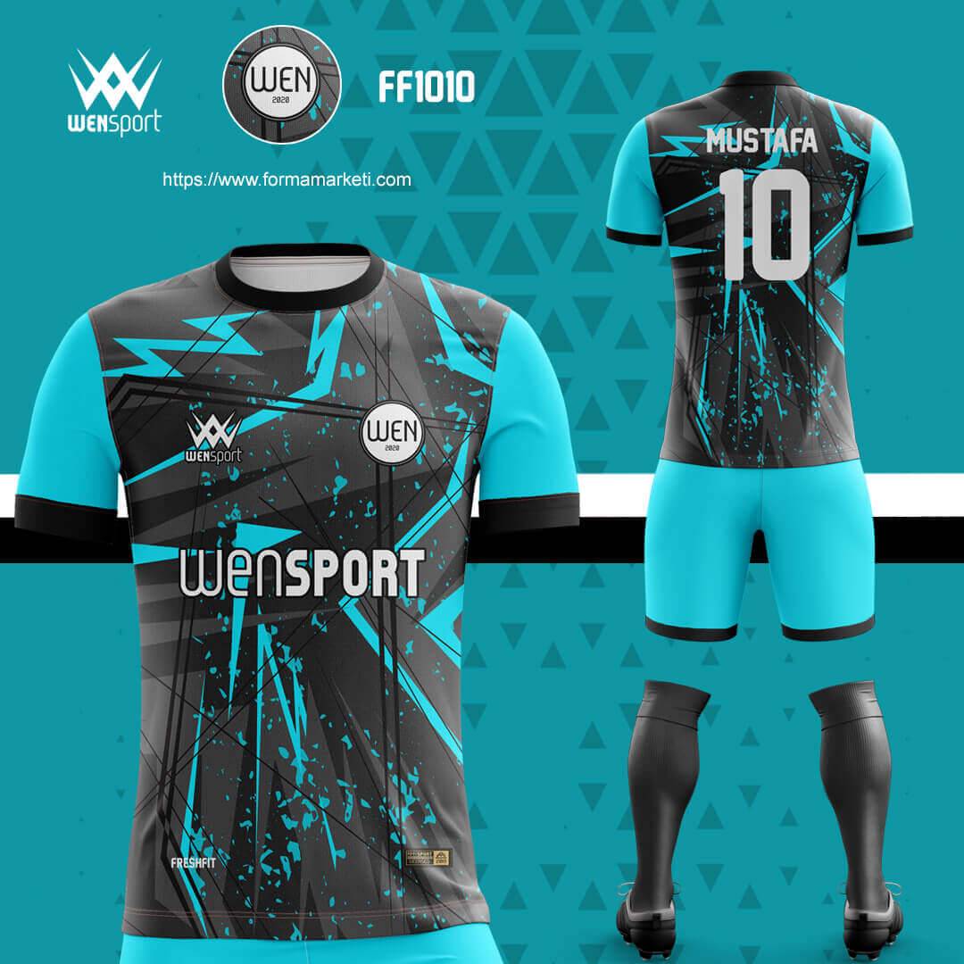 FF1010 Futbol Forması Turkuaz, Antrasit ve Gri futbol forması modeli - forma yaptırma ön görünüm