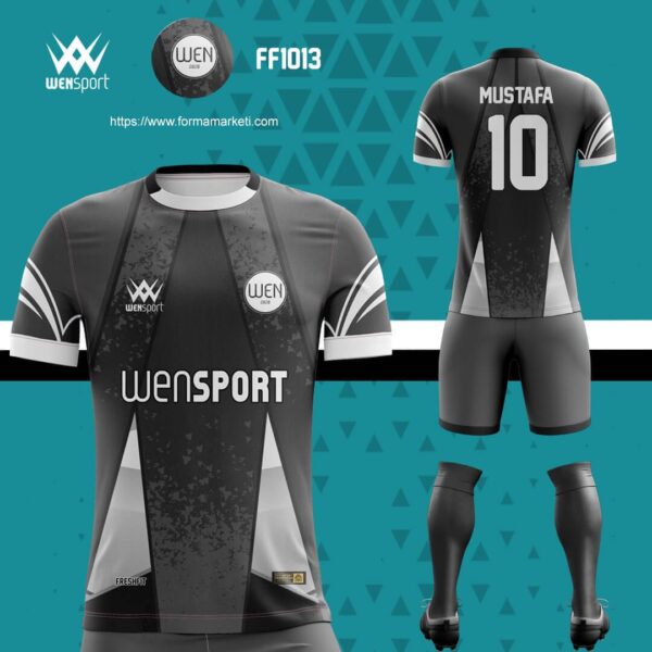 FF1013 Futbol Forması Turkuaz, Antrasit ve Gri futbol forması modeli - forma yaptırma ön görünüm