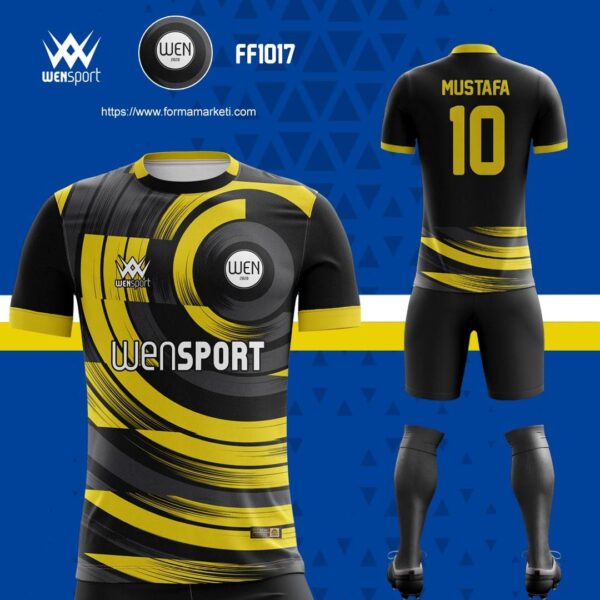 FF1017 Halı Saha Forması Saks, Siyah ve Antrasit futbol forması modeli - forma yaptırma ön görünüm