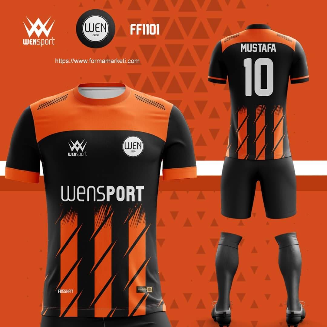 FF1001 Futbol Forması Kırmızı, Siyah ve Kahverengi futbol forması modeli - forma yaptırma ön görünüm