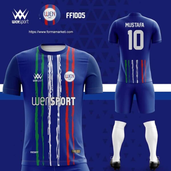 FF1005 Halı Saha Forması Lacivert, Saks ve Gri futbol forması modeli - forma yaptırma ön görünüm