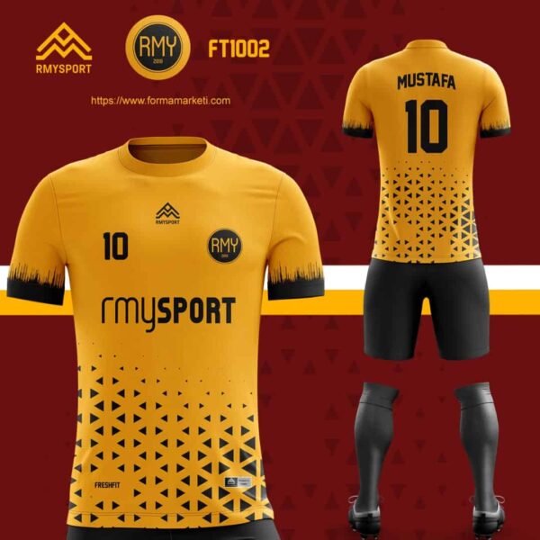 FT1002 Futbol Forması Bordo, Altın ve Kahverengi futbol forması modeli - forma yaptırma ön görünüm