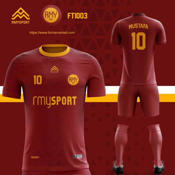 FT1003 Futbol Forması Bordo ve Kahverengi futbol forması modeli - forma yaptırma ön görünüm