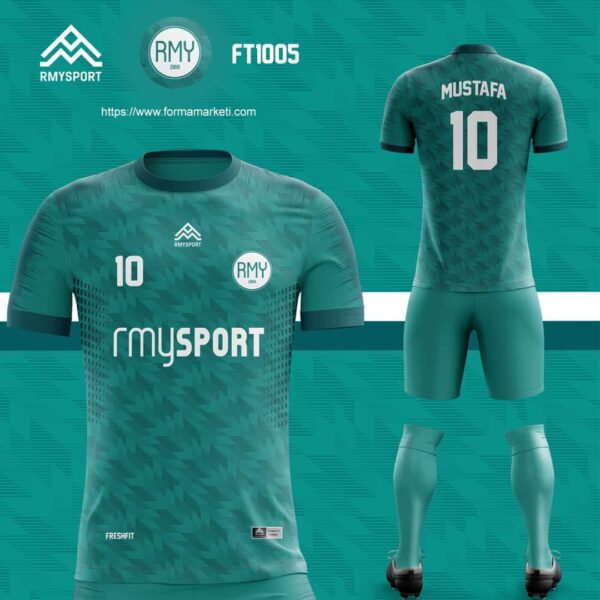 FT1005 Futbol Forması Turkuaz, Yeşil ve Antrasit futbol forması modeli - forma yaptırma ön görünüm