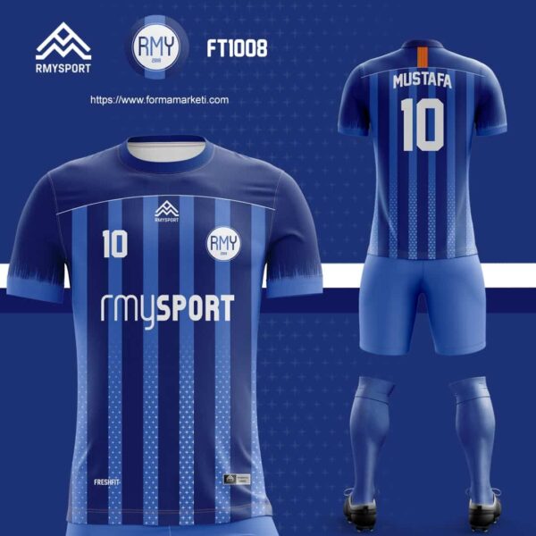 FT1008 Futbol Forması Lacivert, Saks ve Gri futbol forması modeli - forma yaptırma ön görünüm