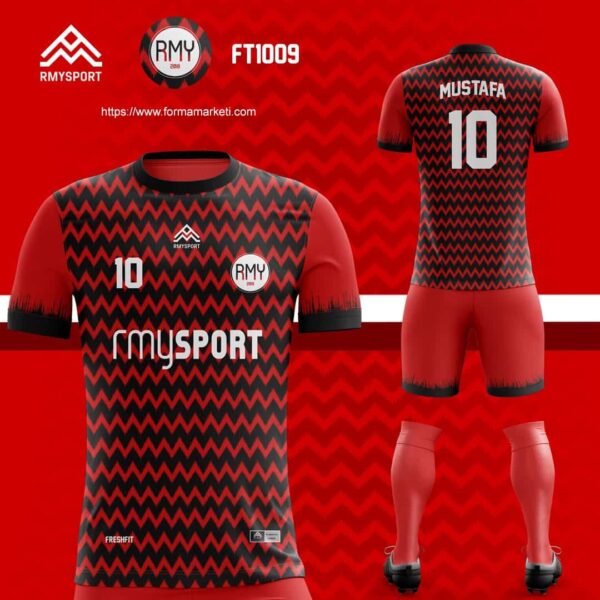 FT1009 Futbol Forması Kırmızı, Bordo ve Siyah futbol forması modeli - forma yaptırma ön görünüm