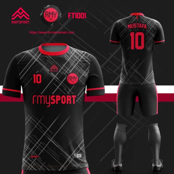 FT1010 Futbol Forması Siyah, Antrasit ve Bordo futbol forması modeli - forma yaptırma ön görünüm