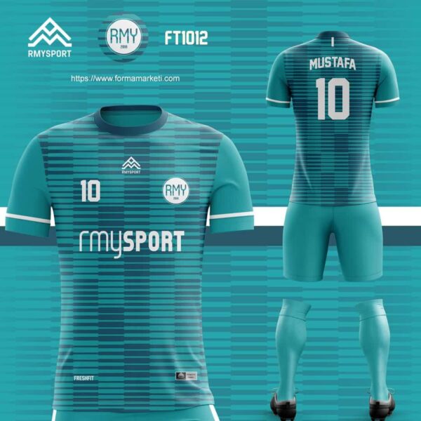 FT1012 Futbol Forması Turkuaz, Saks ve Yeşil futbol forması modeli - forma yaptırma ön görünüm