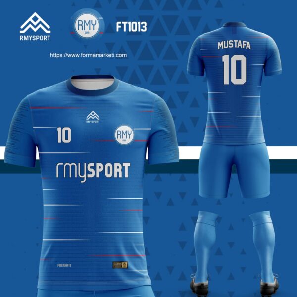 FT1013 Futbol Forması Saks, Mavi ve Lacivert futbol forması modeli - forma yaptırma ön görünüm