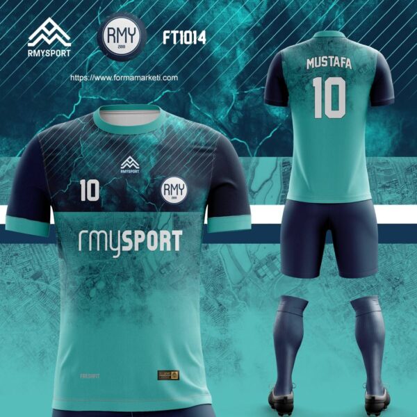 FT1014 Futbol Forması Turkuaz, Antrasit ve Gri futbol forması modeli - forma yaptırma ön görünüm