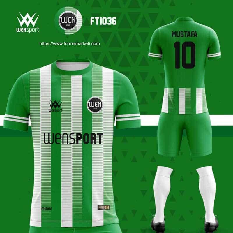 FT1036 Futbol Forması Yeşil, Krem ve Gri futbol forması modeli - forma yaptırma ön görünüm
