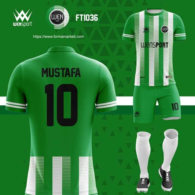 FT1036 Futbol Forması Yeşil, Krem ve Gri futbol forması modeli - forma yaptırma detay görünümü 2