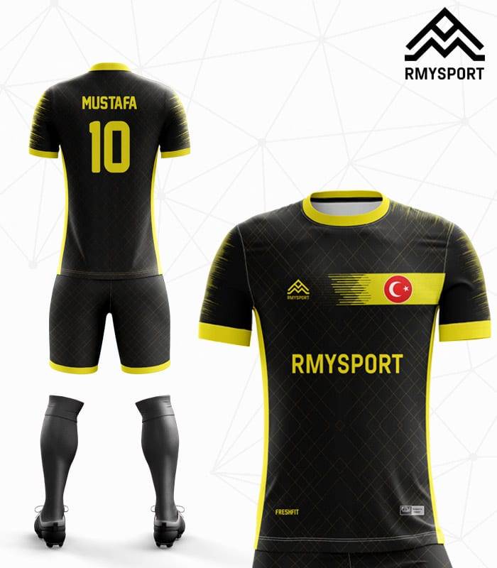RM118 Futbol Forması Siyah, Antrasit ve Kahverengi futbol forması modeli - forma yaptırma ön görünüm