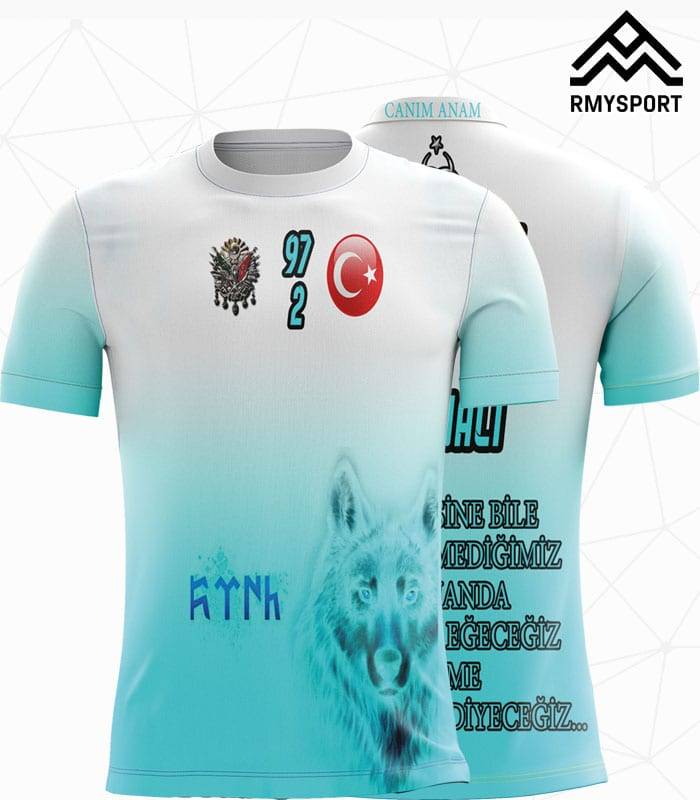 RMS1011 Asker Forması Krem, Turkuaz ve Beyaz futbol forması modeli - forma yaptırma detay görünümü 3