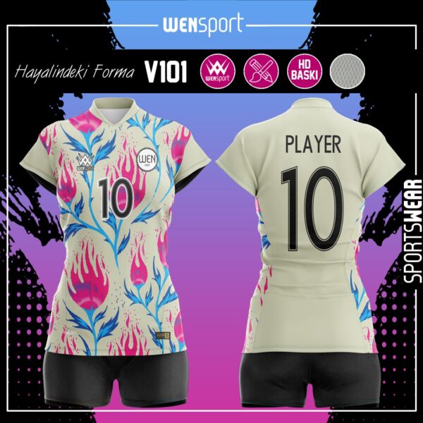 V101 Voleybol Forması Yaptırma Siyah, Krem ve Gri voleybol forması modeli - voleybol forması yaptırma ön görünüm